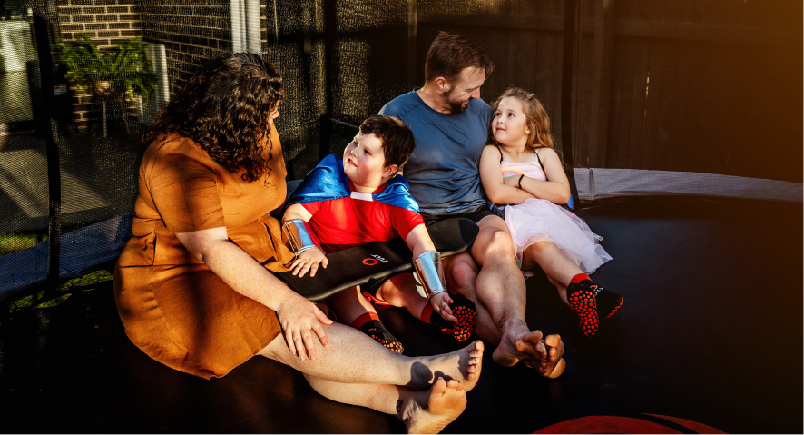 family on trampoline